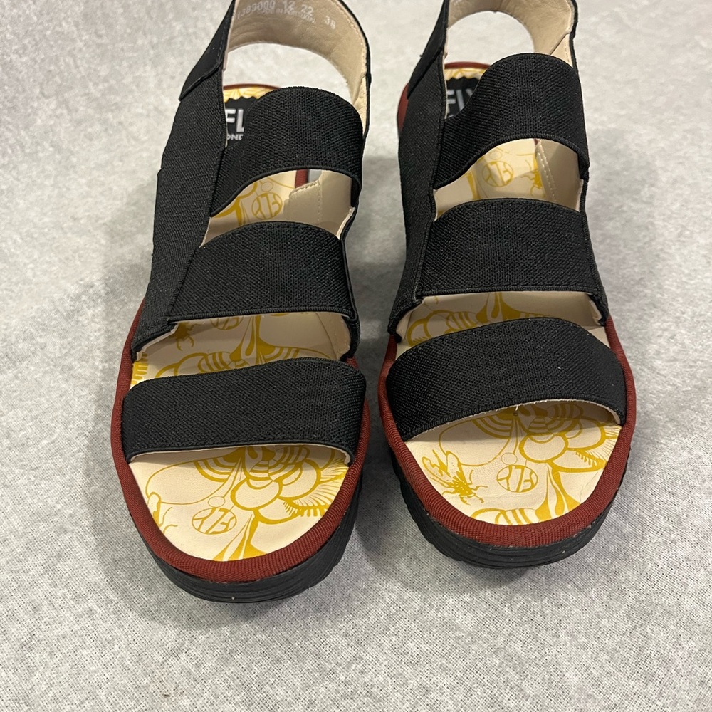 FLY London Yery Sandal Wedge Heel eu Size 38  us size 7 Black